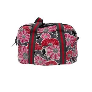 Vera Bradley Quilted Floral Duffle Bag With Black & Red Straps
